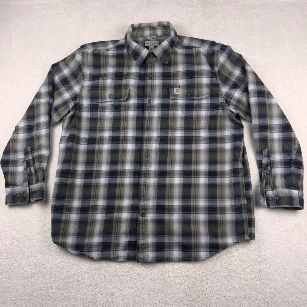 Carhartt Men's Flannel XL Plaid Button‎ Up Long Sleeve Shirt Workwear